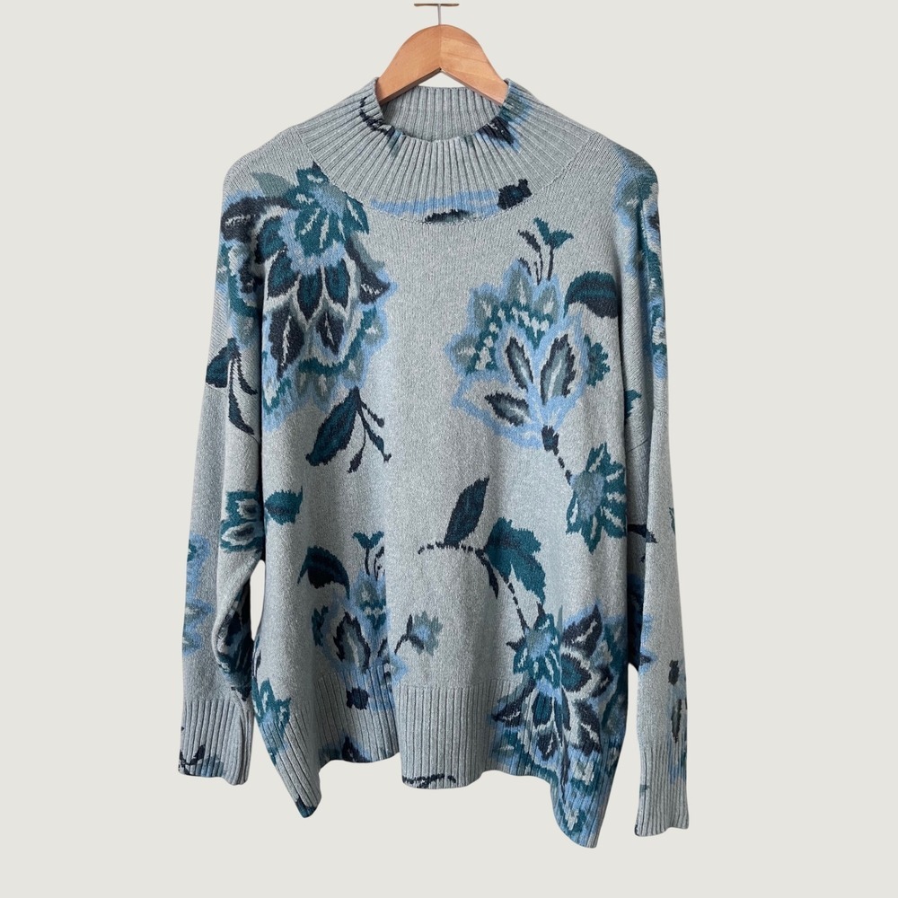 LC Lauren Conrad Women Plus 1X Sage Green Floral Mock Neck Knit Sweater NWT